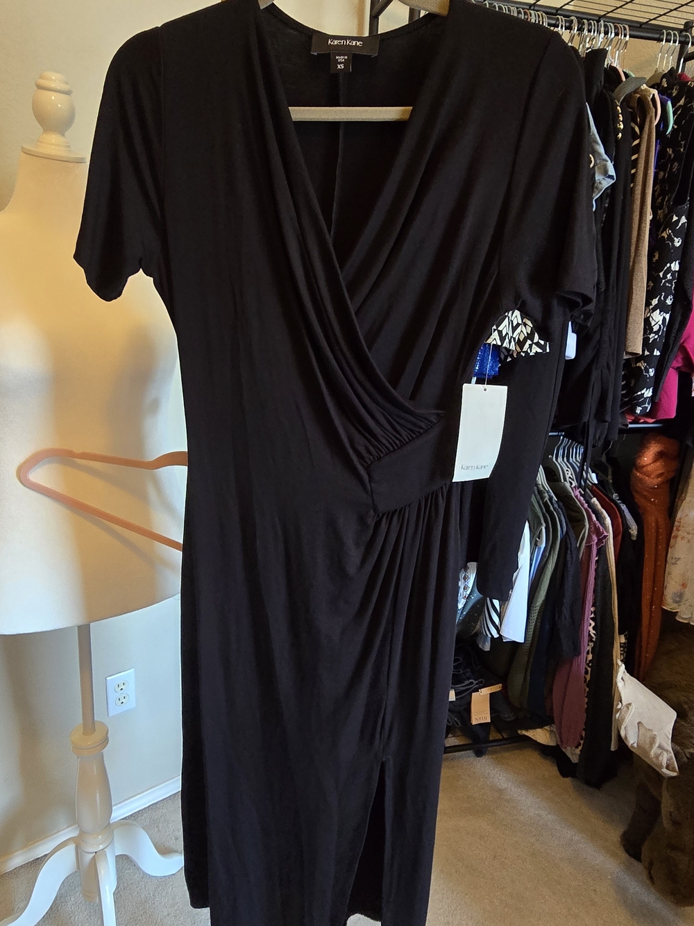 Karen Kane Black Wrap-Style Midi Dress XS